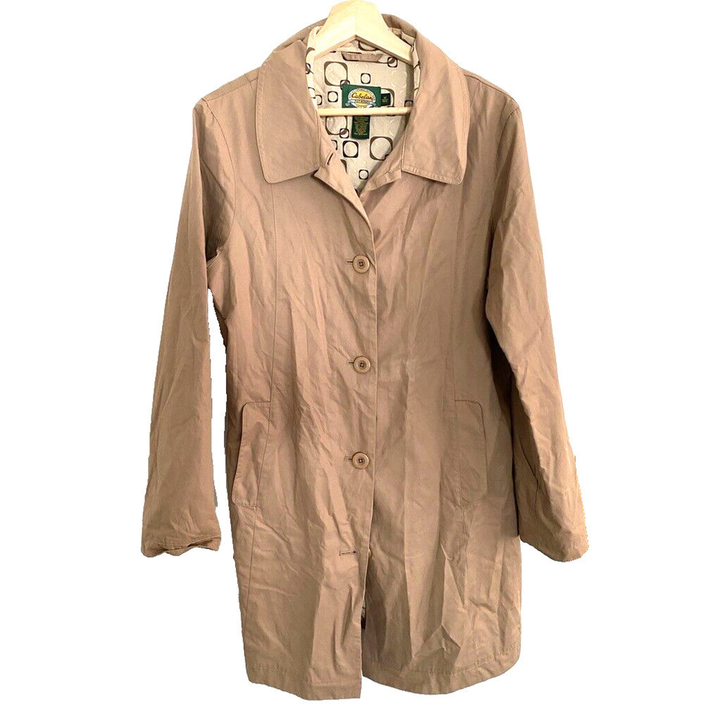 Cabela's Lightweight Lined Khaki color Trench Coat/ Raincoat women's size M